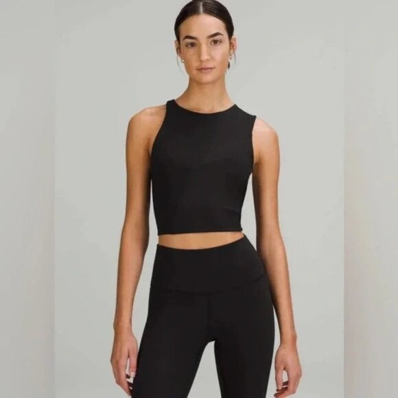 lululemon athletica Tops - LULULEMON- Ribbed Asymmetrical Yoga Tank Top Black Sz 2